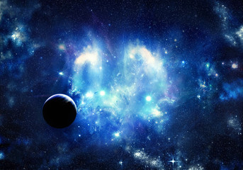 Obraz na płótnie Canvas Abstract artistic cyan planet in a bright galaxy background