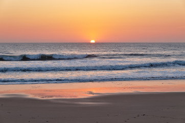 Beautiful Sunset in Areias Brancas beach in Lourinha, Portugal