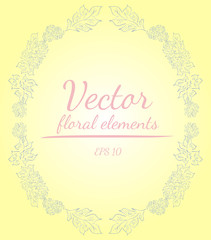 Wreath of roses or peonies flowers with shalimar, lemon, polo blue, azalea and white nectar colors. Floral frame design elements for invitations and greeting cards. Hand drawn. Line art. Sketch.