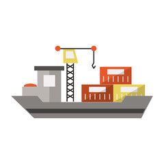 Freighter ship with containers and crane