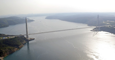 Aerial view of Yavuz Sultan Selim bridge in Istanbul bosphorus