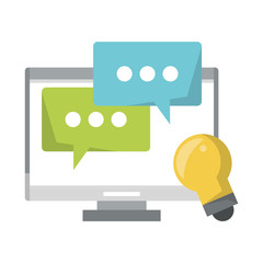 computer with speech bubble and light bulb