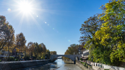 River embankment in Sochi, View from the bridge. Russia