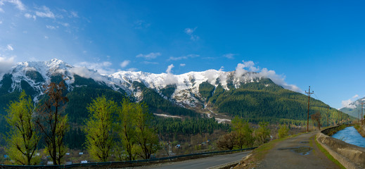 Beautiful Panorama Mountains of Sonamarg, Jammu and Kashmir state, India.  historical significance and was a gateway on ancient Silk Road along with Gilgit connecting Kashmir with Tibet