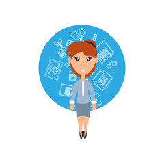business woman with set icons office