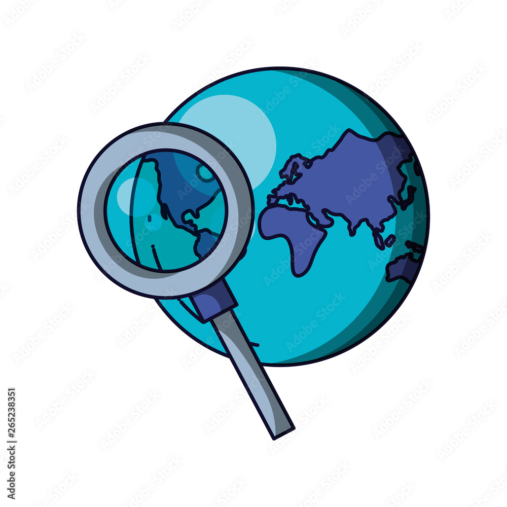 Sticker planet earth with magnifying glass