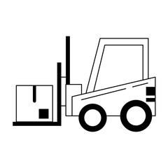 Forklift with box vehicle symbol in black and white