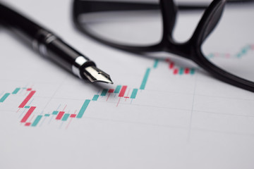 expensive pen forex on charts, closeup