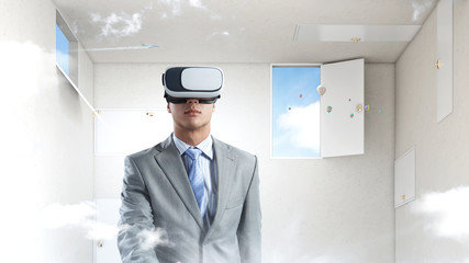 Fototapeta premium Right decision making and virtual reality. Mixed media