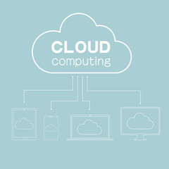 Cloud computing concept design, isolated on blue background.