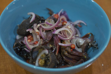 Thai street food, Salted crab is a pickled crab use in papaya salad.