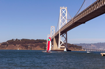 Bay bridege and sailing boat