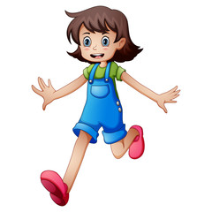 Vector illustration of a young girl running on a white background