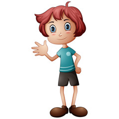 Vector illustration of a happy boy waving hand