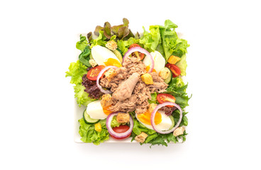 Tuna with vegetable salad and eggs - healthy food style