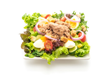 Tuna with vegetable salad and eggs - healthy food style