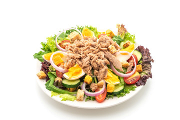 Tuna with vegetable salad and eggs - healthy food style
