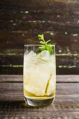 Sweet rum based cocktail with mint. Selective focus. Shallow depth of field.