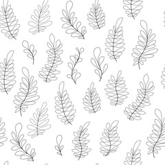 Vector flower black-white pattern. Seamless botanic texture, detailed flowers illustrations. Floral pattern in doodle style, spring floral background.