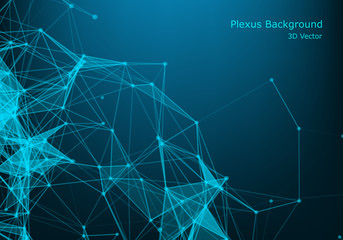 Abstract plexus background with connected lines and dots. Wave flow. Plexus geometric effect Big data with compounds. Lines plexus, minimal array. Digital data visualization. Vector illustration.