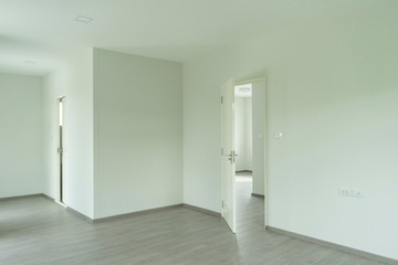 Empty room of a house with door and window.