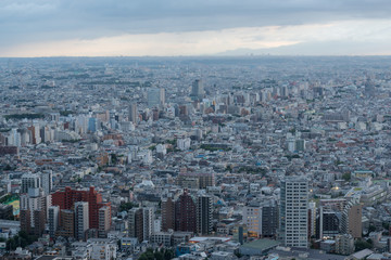 Fototapeta na wymiar Aerial view of Tokyo suburb at dusk