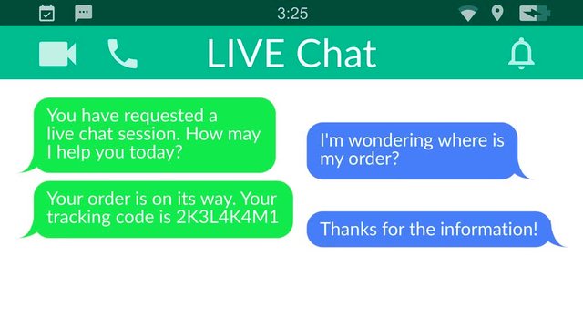 Live chat. Messaging app animation with text bubbles simulating a real chat between users.