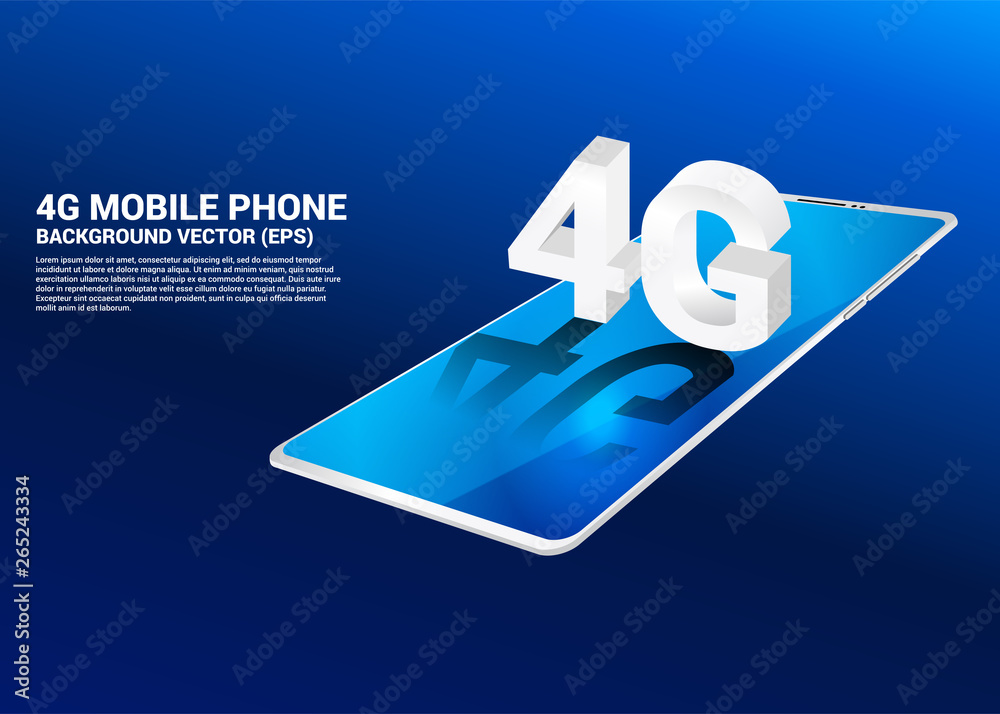 Poster 3d isometric 4g on mobile phone. concept for telecommunication technology and networking .