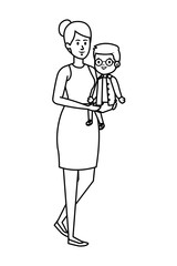 young mother with little son characters