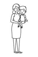 young mother with little son characters