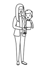 young mother with little son characters
