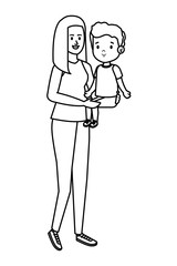 young mother with little son characters