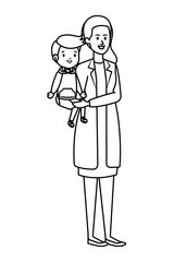 young mother with little son characters