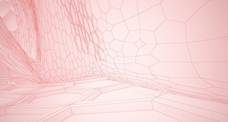 Abstract drawing white parametric interior multilevel public space with window. 3D illustration and rendering.