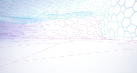 Obraz premium Abstract drawing white parametric interior multilevel public space with window. 3D illustration and rendering.