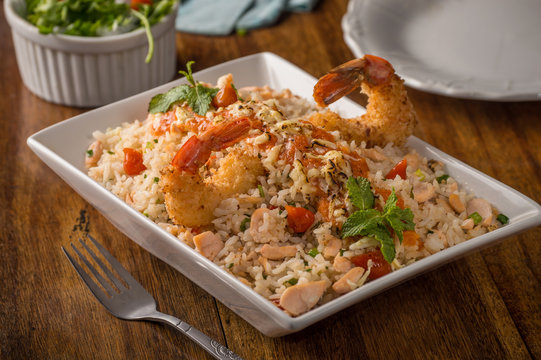 Arroz com salm&atilde;o e camar&atilde;o | Rice with salmon and shrimp