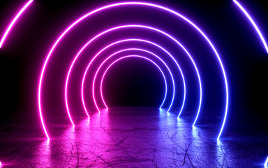 neon light shapes on black background,rainbow colors, 3d rendering,conceptual image.