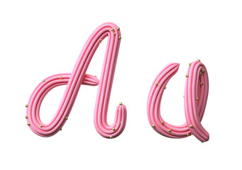 Pink cream candy Font Isolated on White Background, 3d rendering,conceptual image.