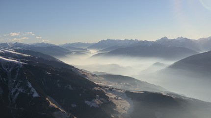 Mountains and ski slopes in ski resort Gitschberg Jochtal, Italy.