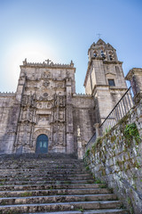 Pontevedra, Spain. The facade and bell tower of the Basilica de Santa María a Maior de Pontevedra,...