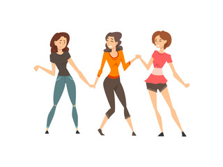 Beautiful Girls Dressed in Casual Clothes Standing Together, Joyful Friends Having Fun, Female Friendship Concept Vector Illustration