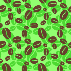 Flying coffee beans on vector seamless pattern. Simple ornament for textiles, prints, wallpapers, wrapping, webs, etc.
