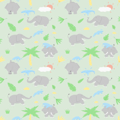 Elephants playing with water action cartoon design seamless pattern. Vector illustration wallpaper and background.