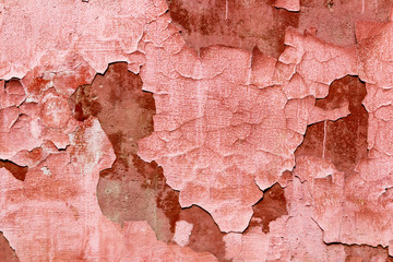 Closeup of old peeling coral painted texture