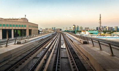 Rail tracks subway Dubai, leaving the distance.