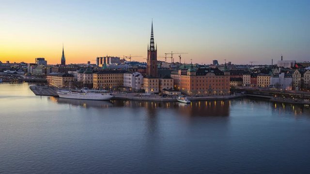 Stockholm skyline day to night time lapse in Stockholm city, Sweden