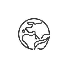 Earth and leaf line icon. linear style sign for mobile concept and web design. Eco world outline vector icon. Ecology symbol, logo illustration. Pixel perfect vector graphics