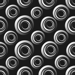 Seamless background of concentric circles in chrome gradient on black