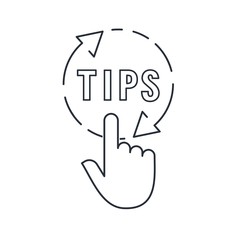 Hand pressing a button with the text tips. Vector linear icon.