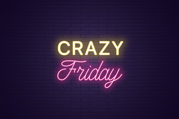 Neon composition of headline Crazy Friday. Text